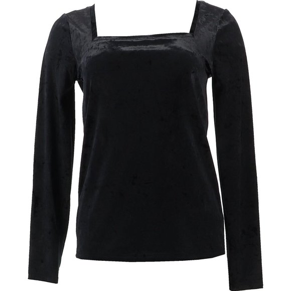 NWT SKINNYGIRL GIANA CRUSHED VELVET SQUARE NECK TOP BLACK MEDIUM & 1X - Picture 1 of 16